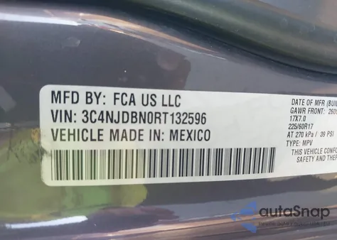 2024 Jeep Compass Latitude 4X4 из США, поврежденный, VIN 3C4NJDBN0RT132596